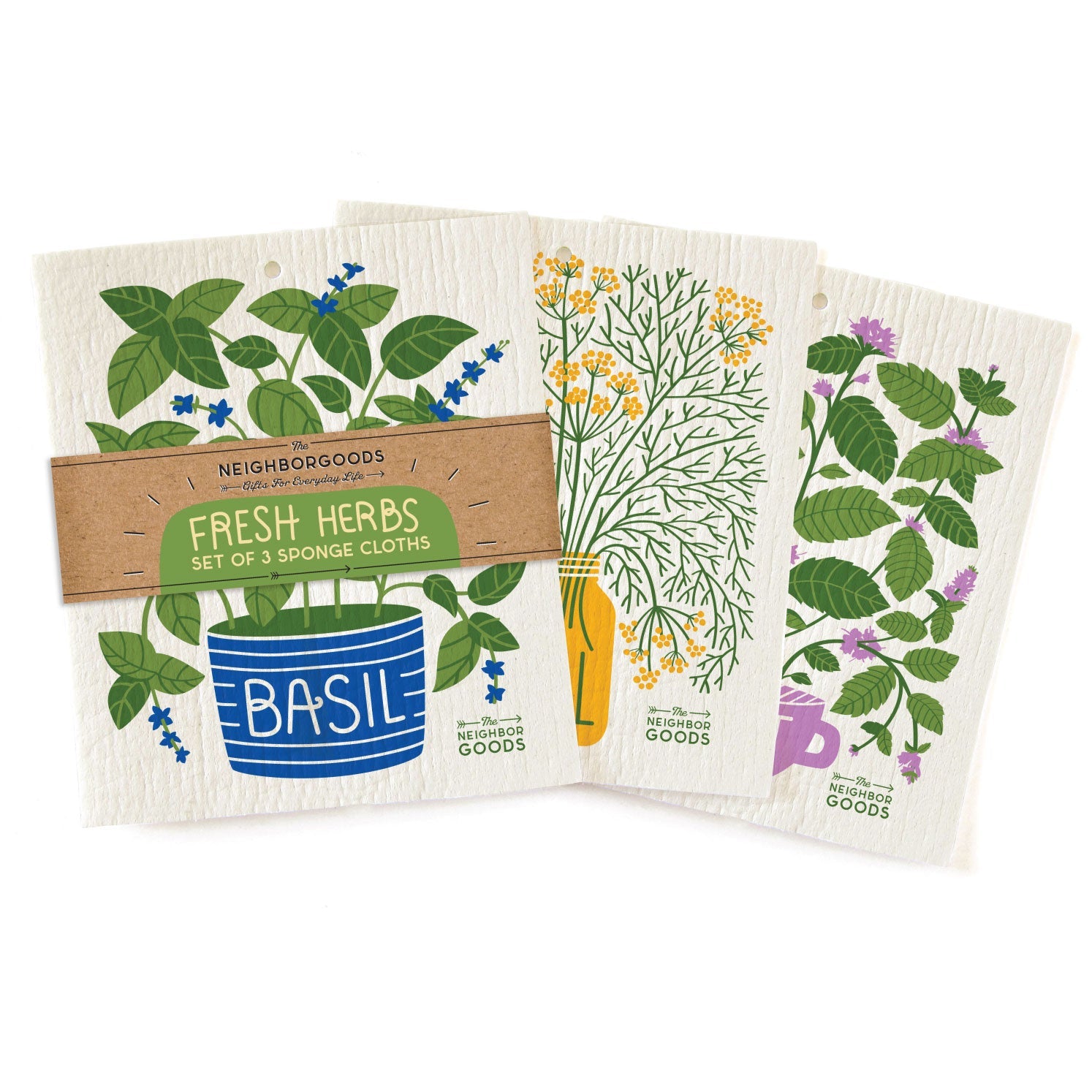 The Neighborgoods Fresh Herbs Sponge Cloth Set of 3