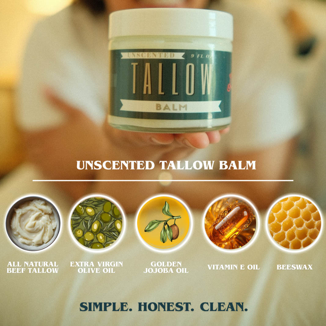 Unscented Tallow Balm - Grass-Fed Beef Tallow Face & Body Moisturizer - 2oz