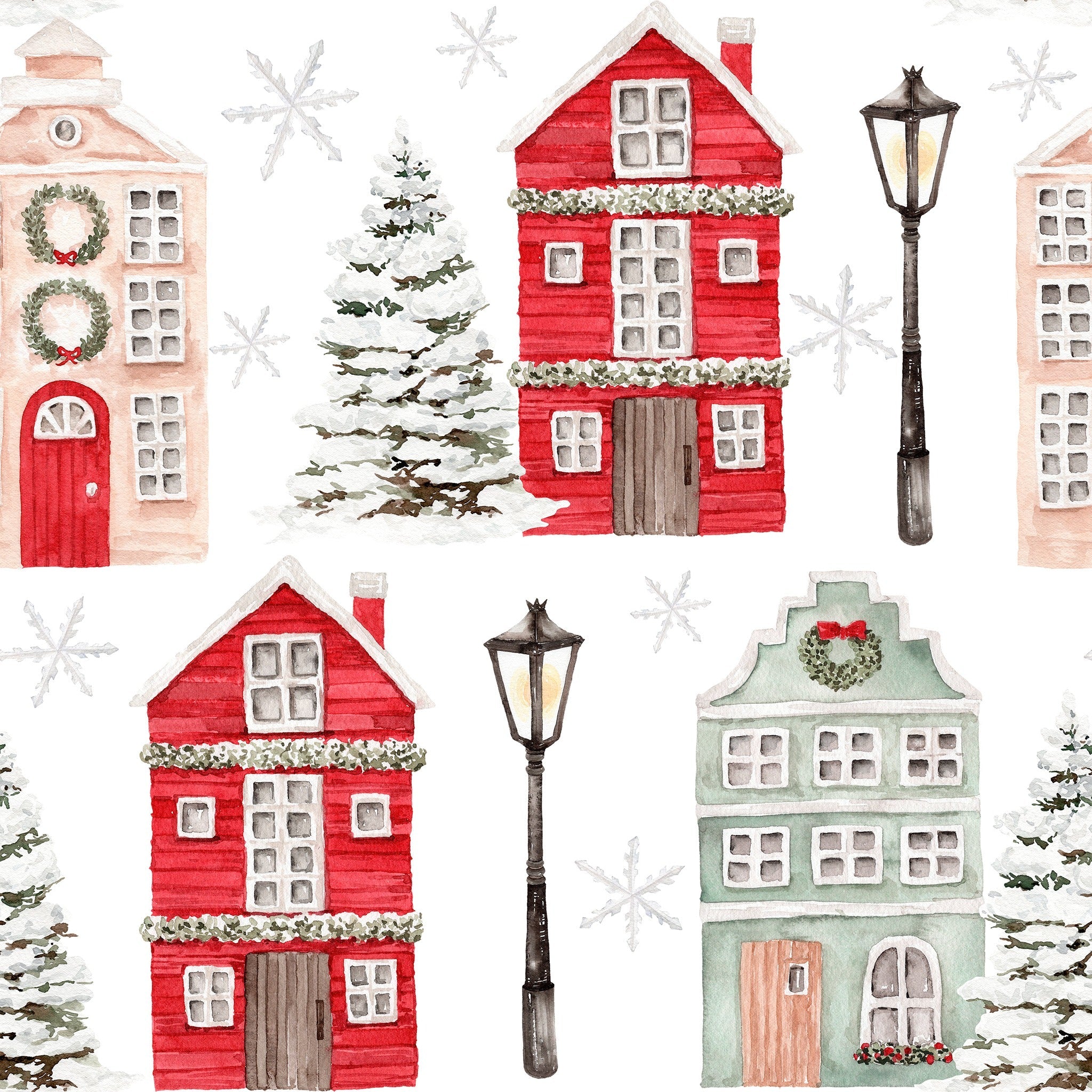 Christmas Cottages (4 Furoshiki Gift Wraps)