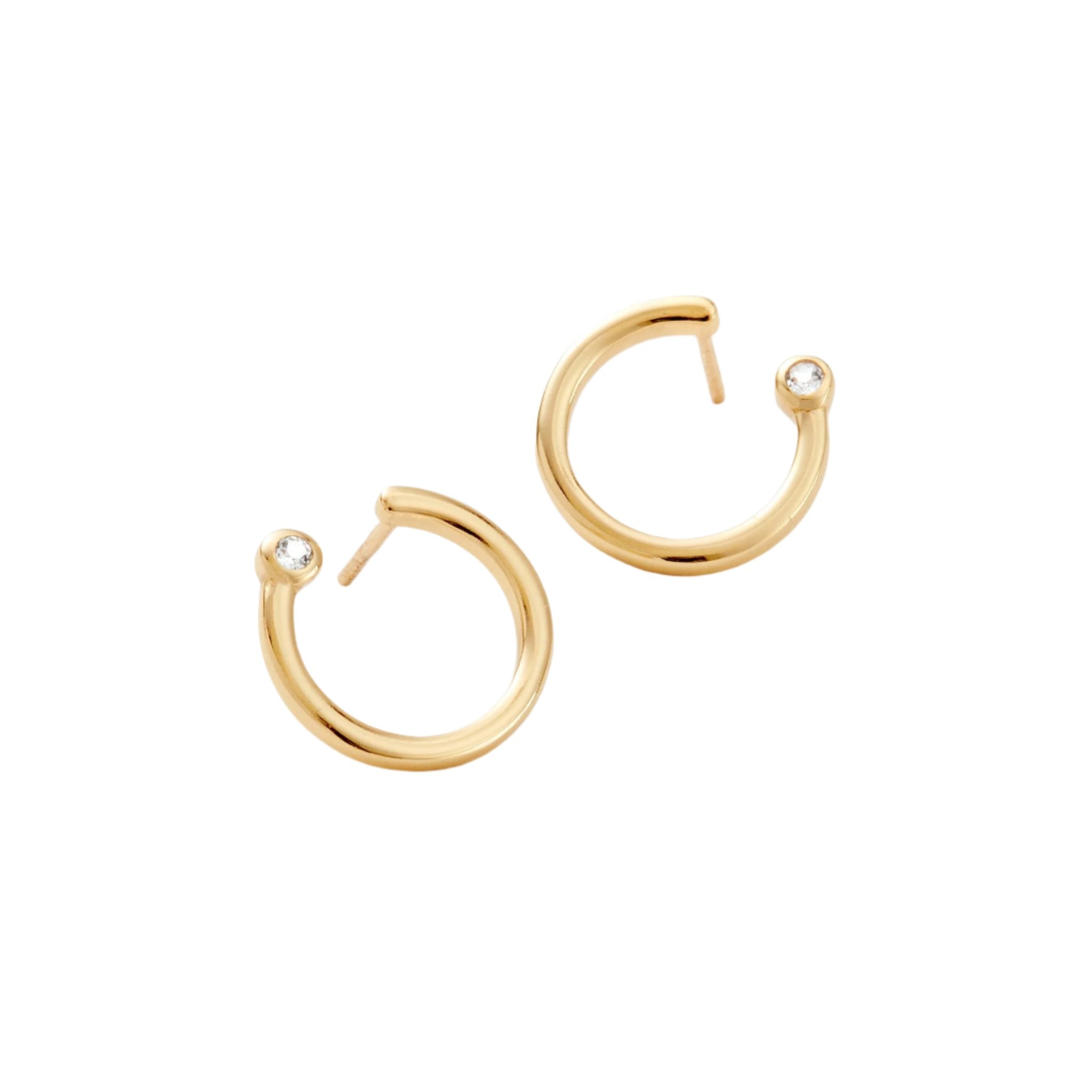 Gold Circle Stud Earrings with White Topaz