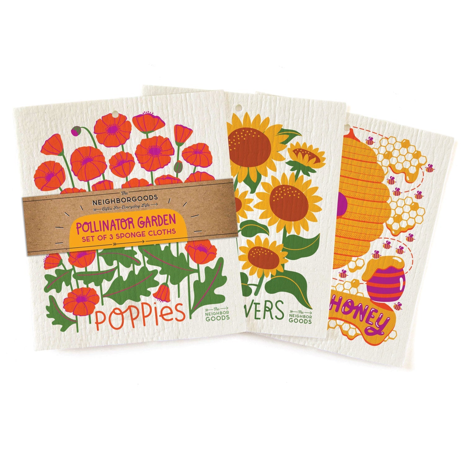 The Neighborgoods  Pollinator Garden - Sponge Cloth Set Of 3