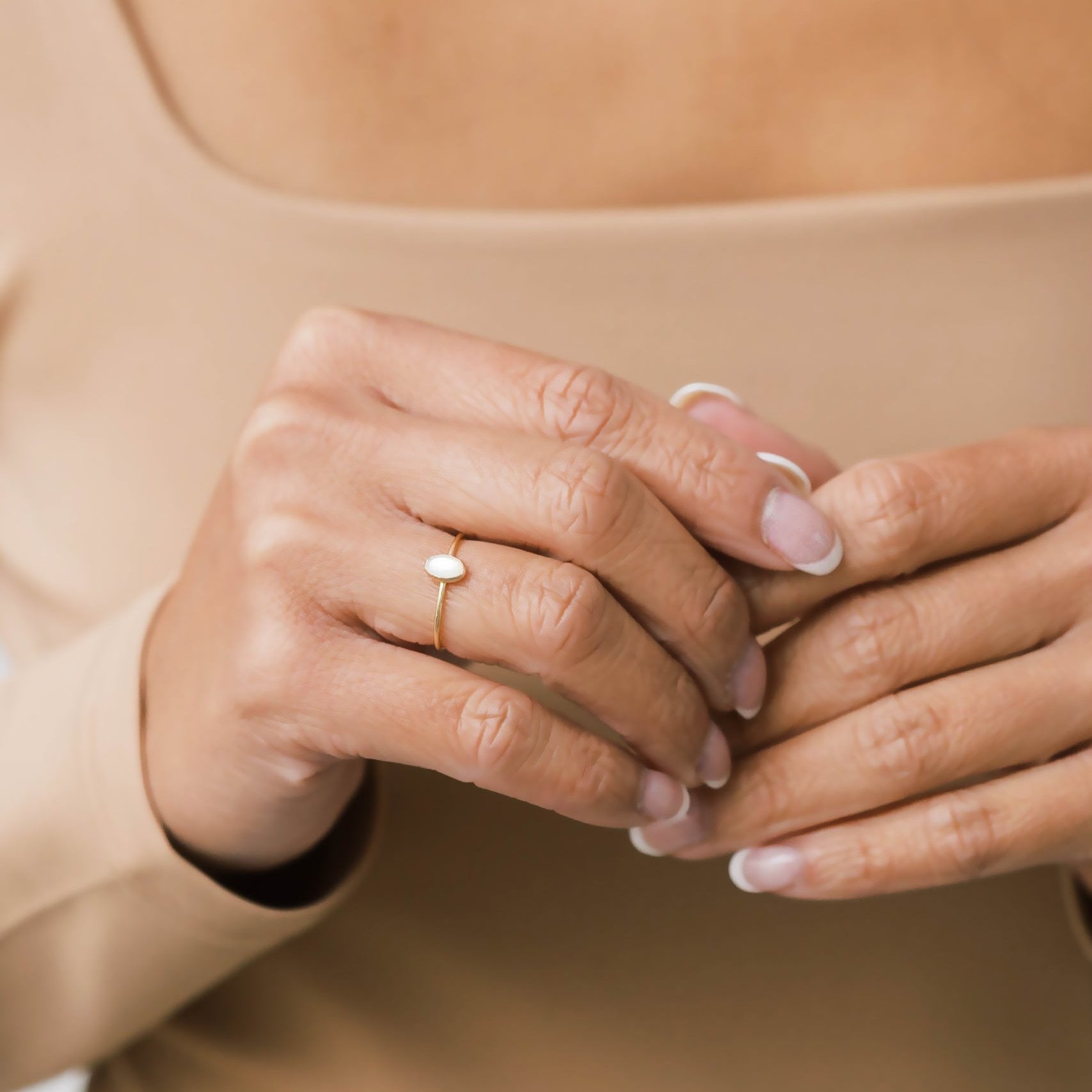 Gold Petite Oval Pearl Ring