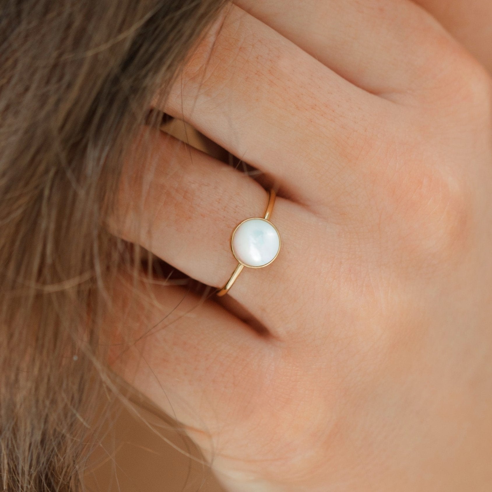 Gold Round Pearl Ring