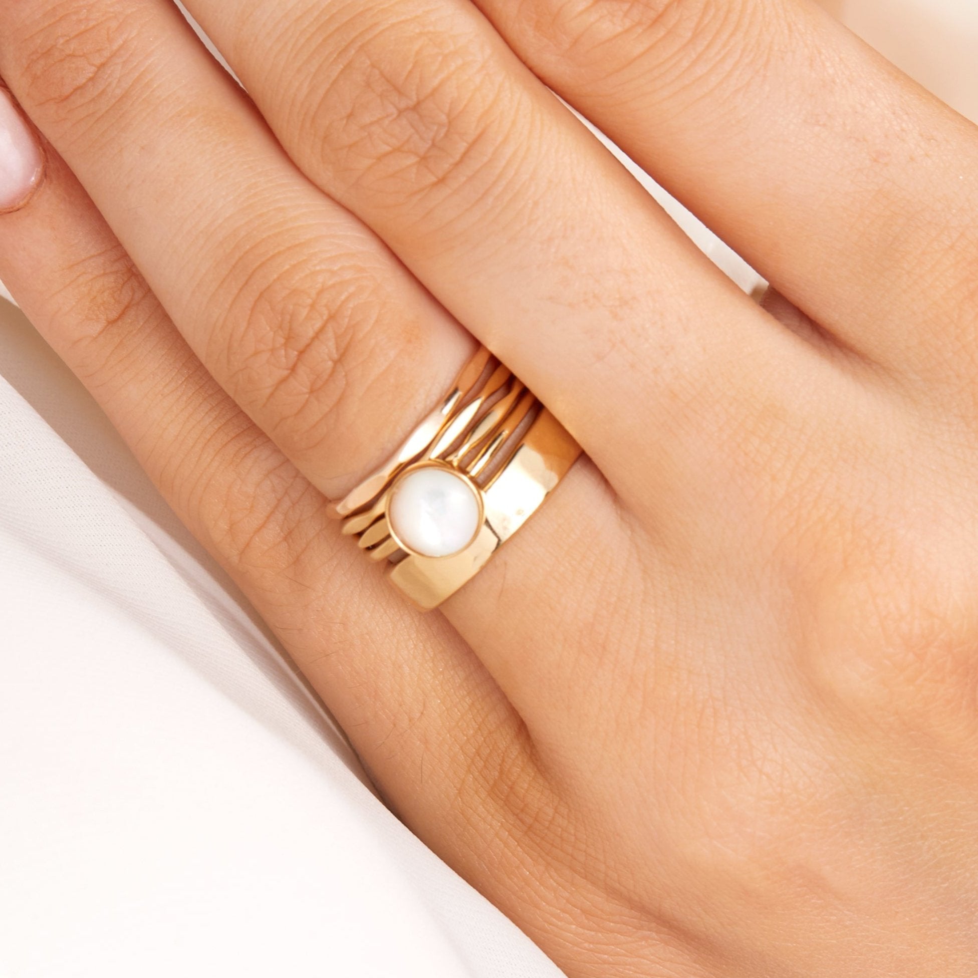 Gold Round Pearl Ring