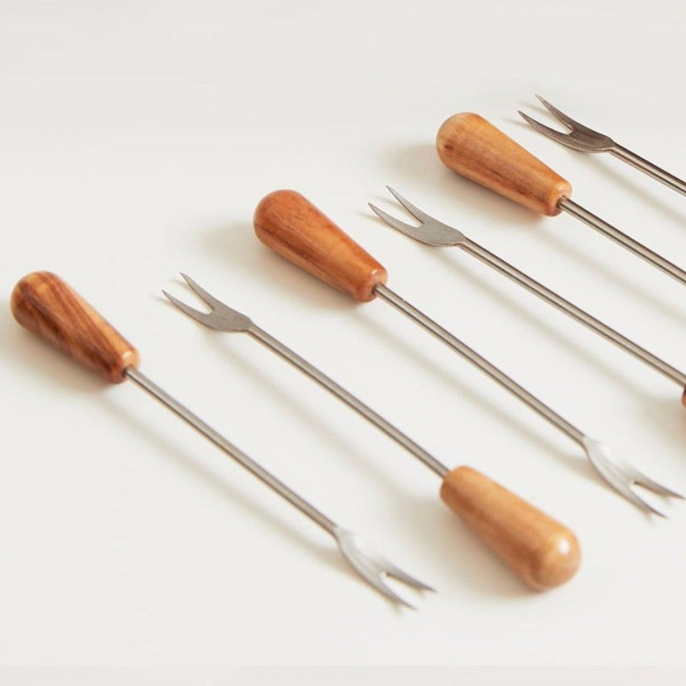 Italian Olivewood Aperitivo Forks - Set of 6