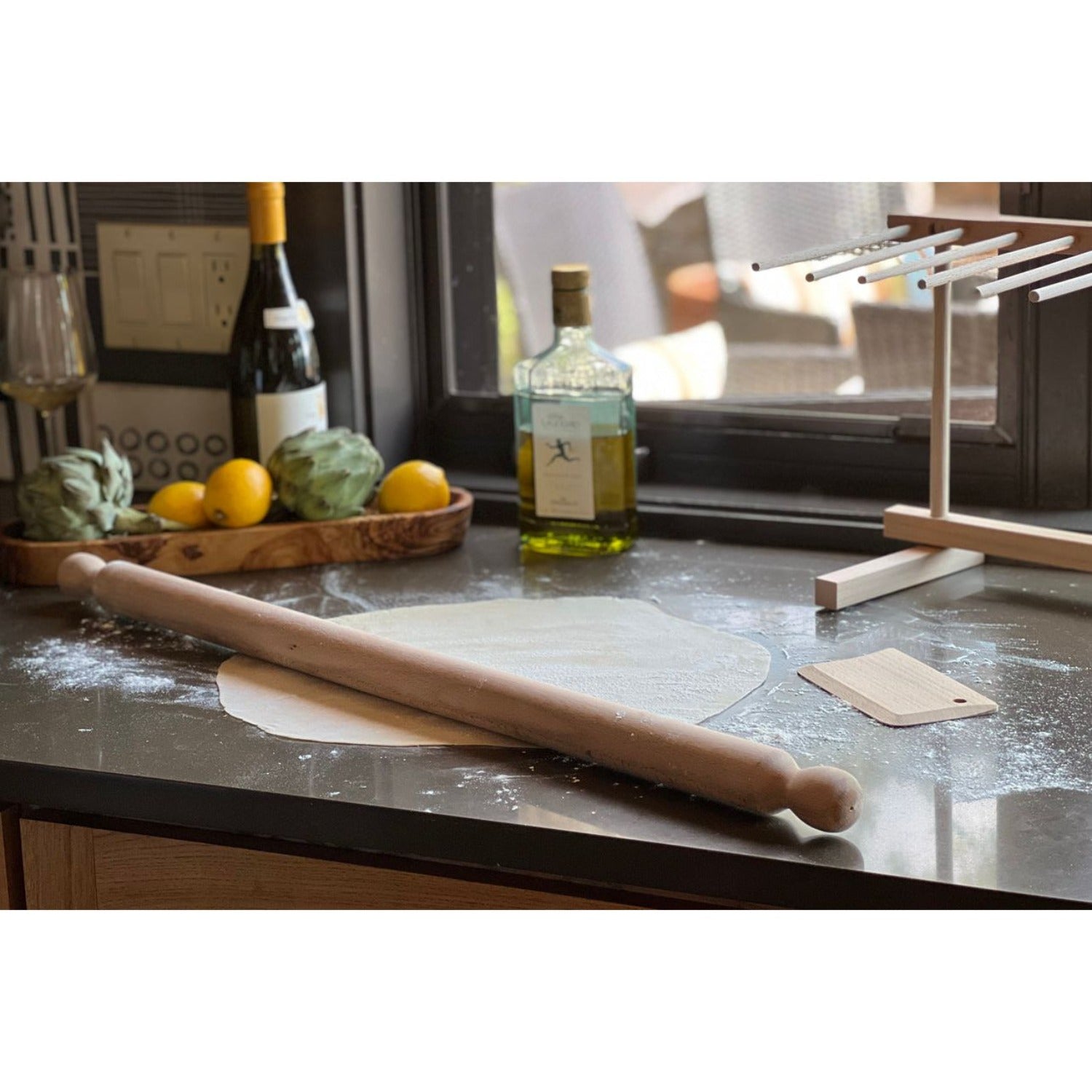 Italian Mattarello Pasta Rolling Pin and Dough Scraper Set