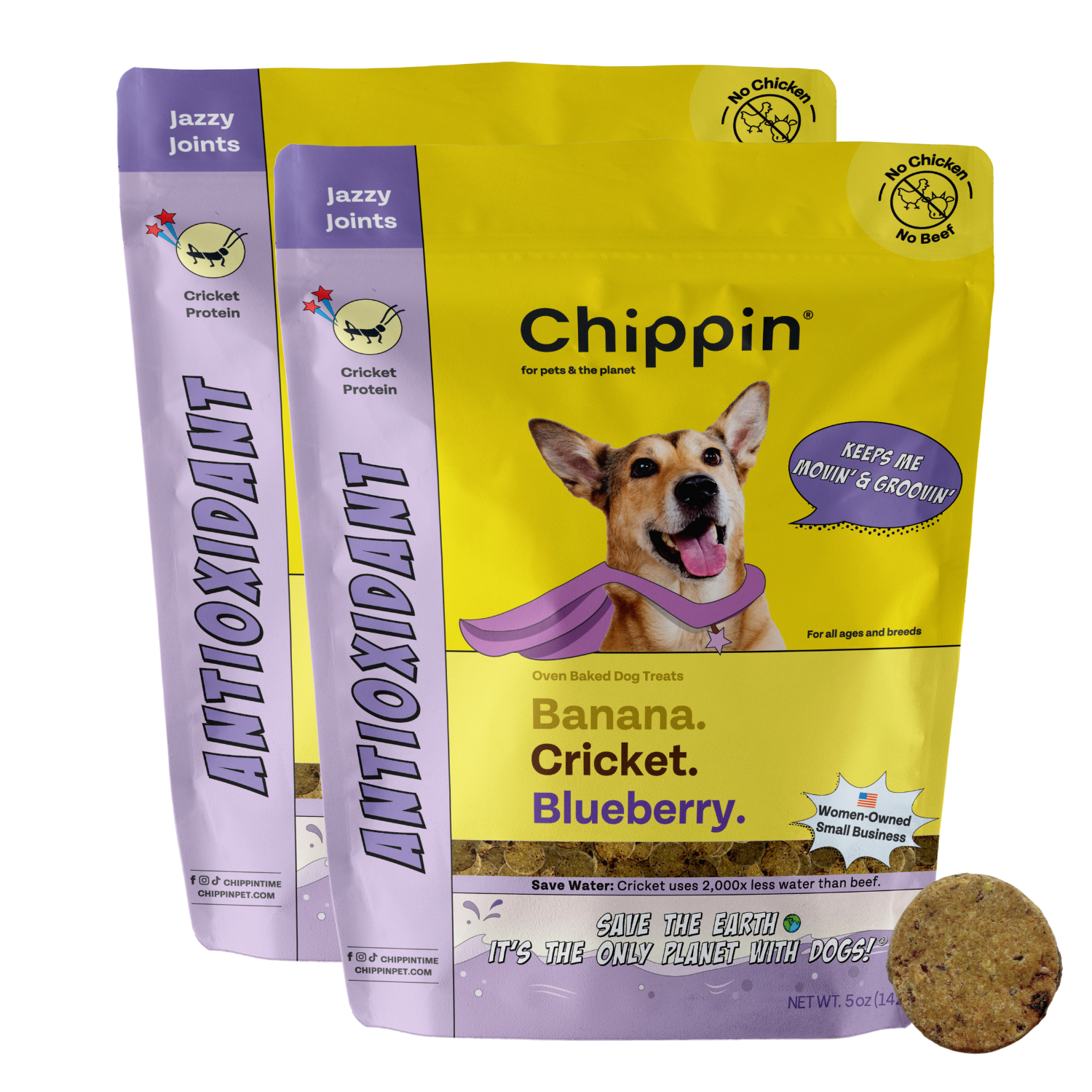 Antioxidant Dog Treats: Banana, Cricket, and Blueberry, 2pack