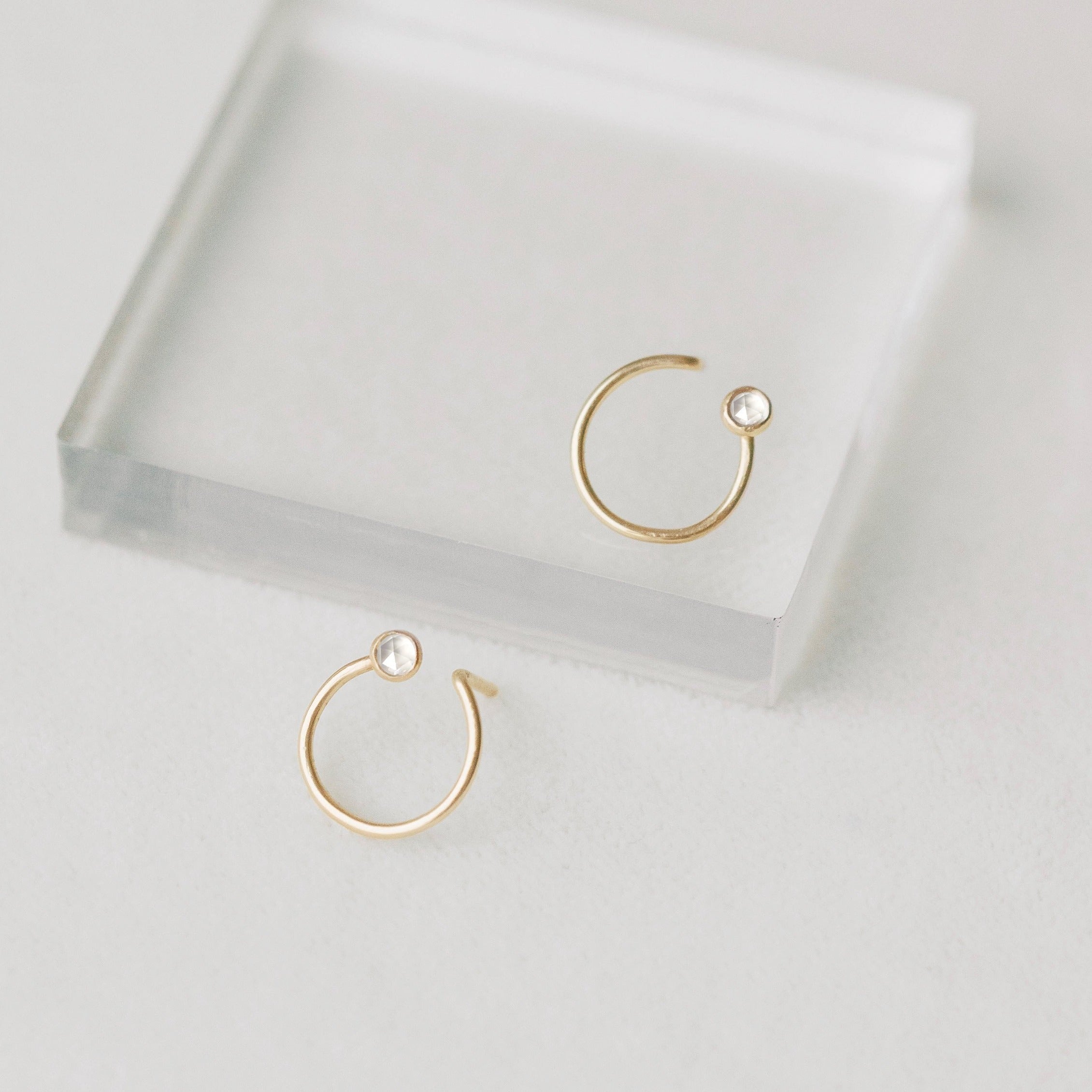 Gold Circle Stud Earrings with White Topaz