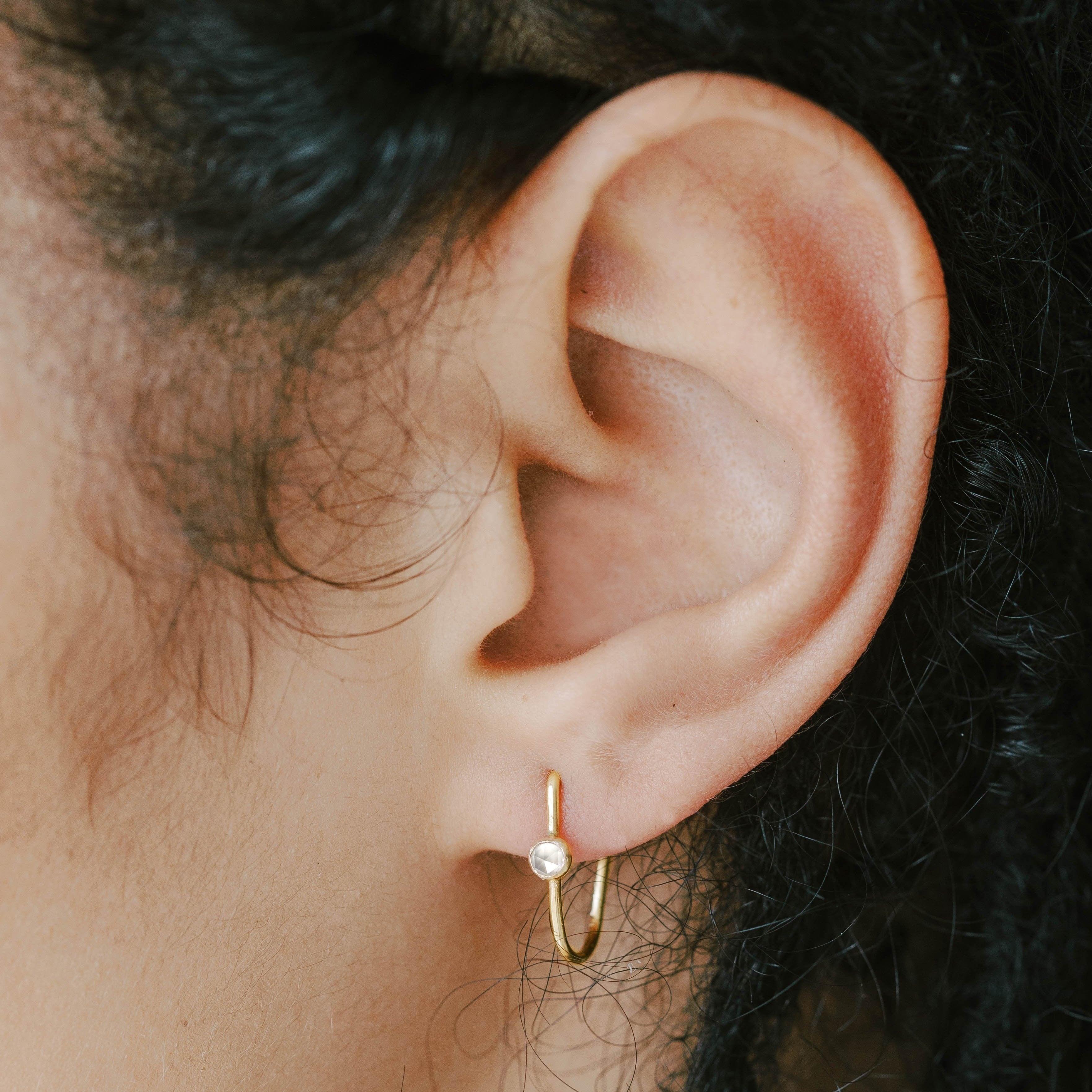 Small Gold Hoop with White Topaz