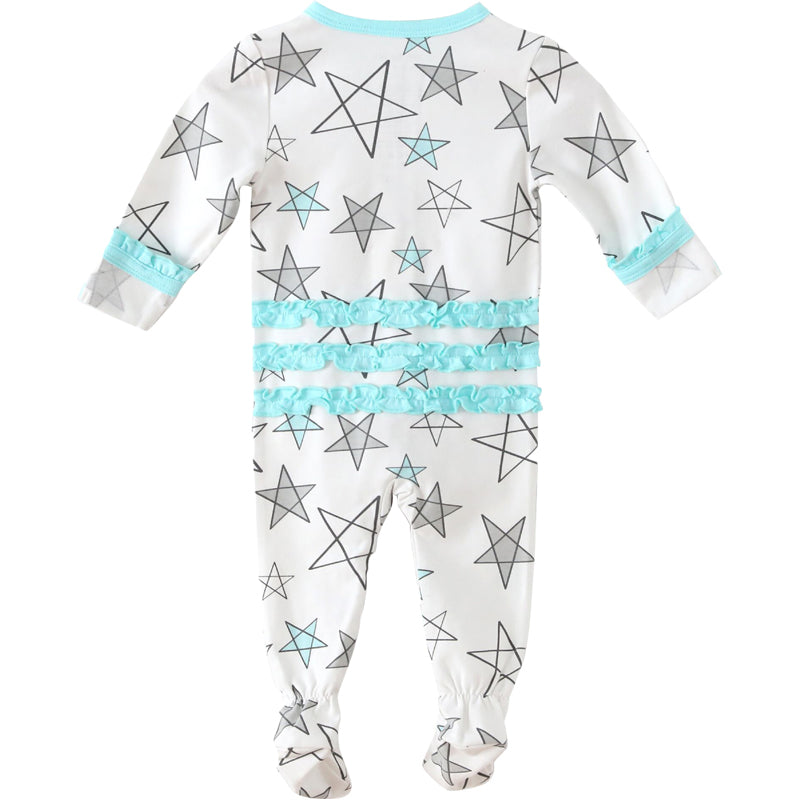 Aqua Star Delight Ruffled Zipper Onesie