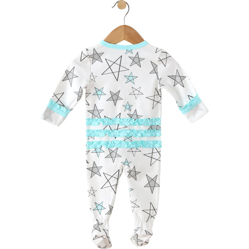 Aqua Star Delight Ruffled Zipper Onesie