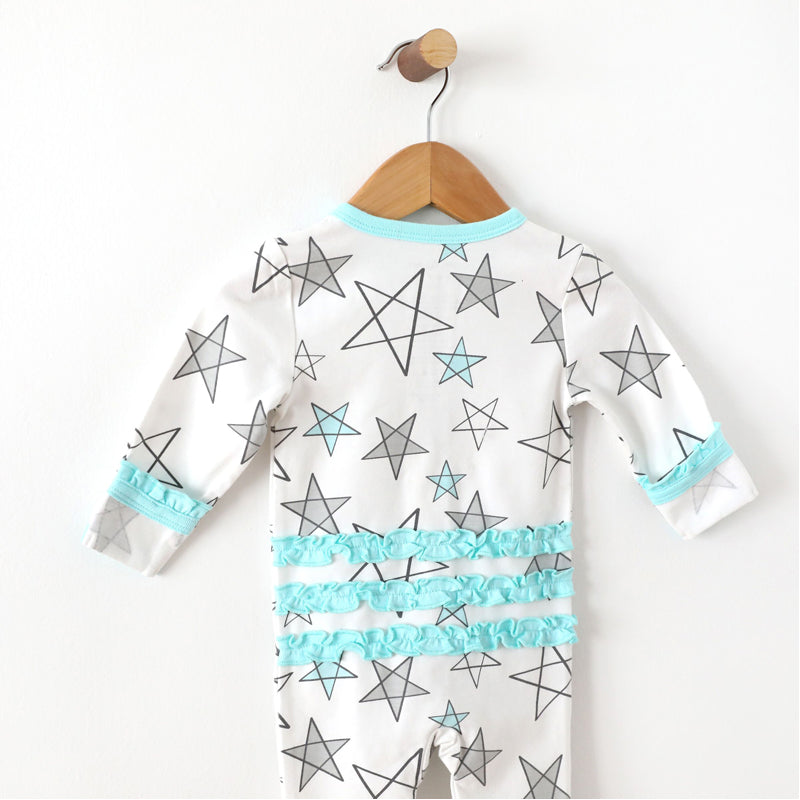 Aqua Star Delight Ruffled Zipper Onesie