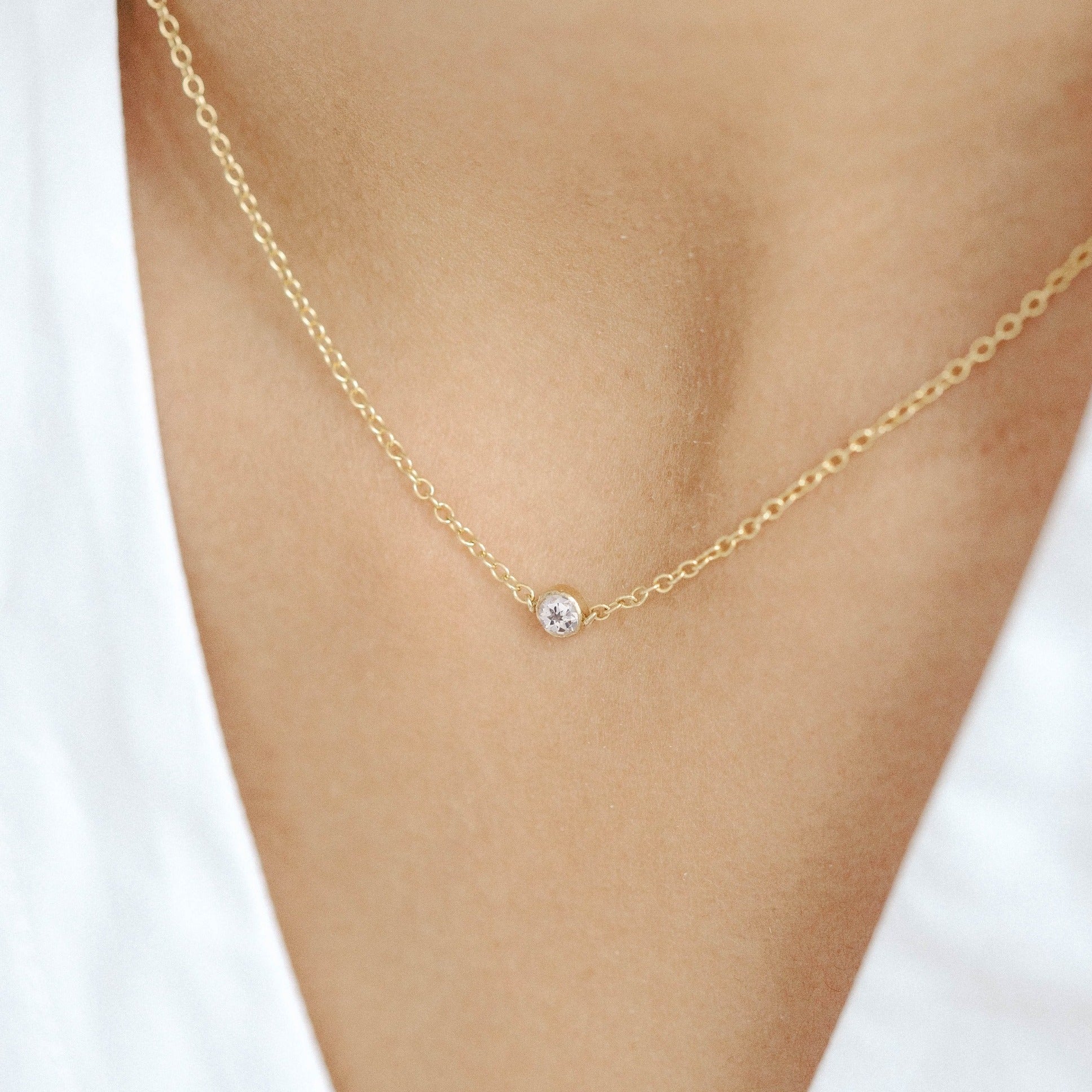 Gold Tiny White Topaz Necklace