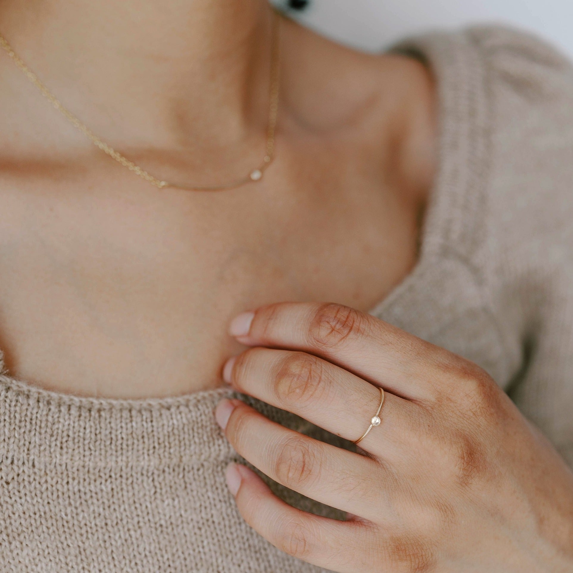 Gold Stacking Ring with White Topaz