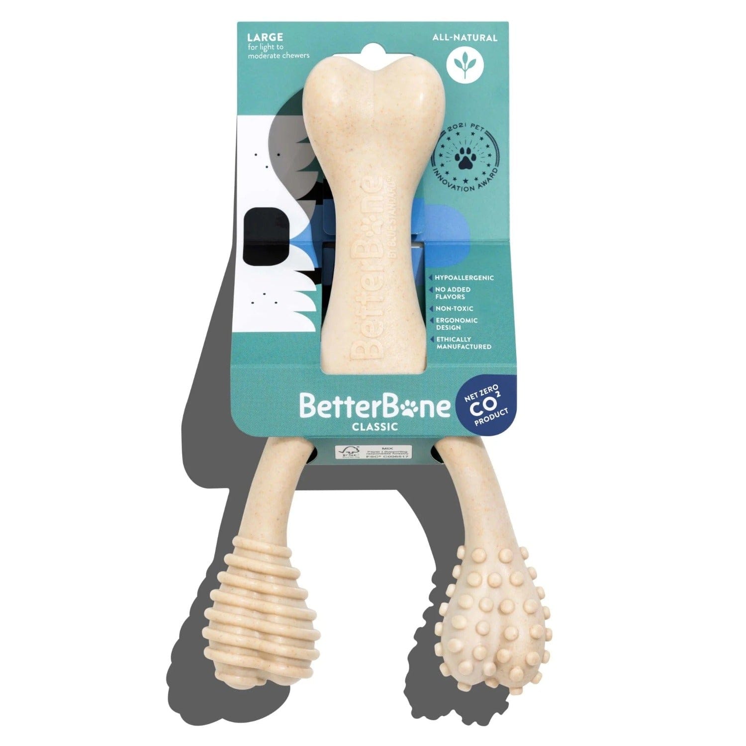 BetterBone Classic - Large All Natural Dog Bone - Eco Friendly Dog Toy - Non-Splintering, Nylon Free