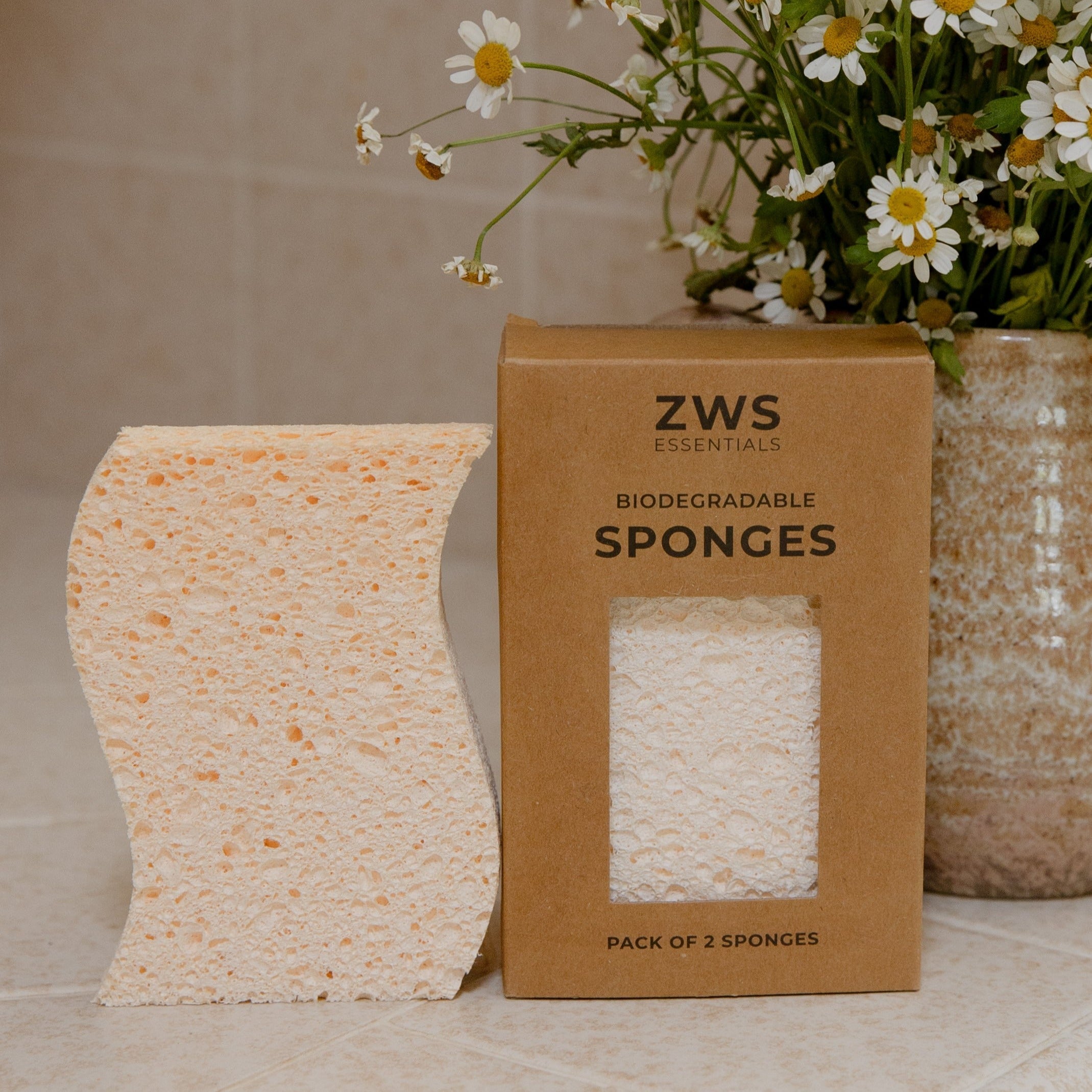 ZWS Essentials Biodegradable Kitchen Sponges - Zero Waste Sponges, 100% Wood Pulp