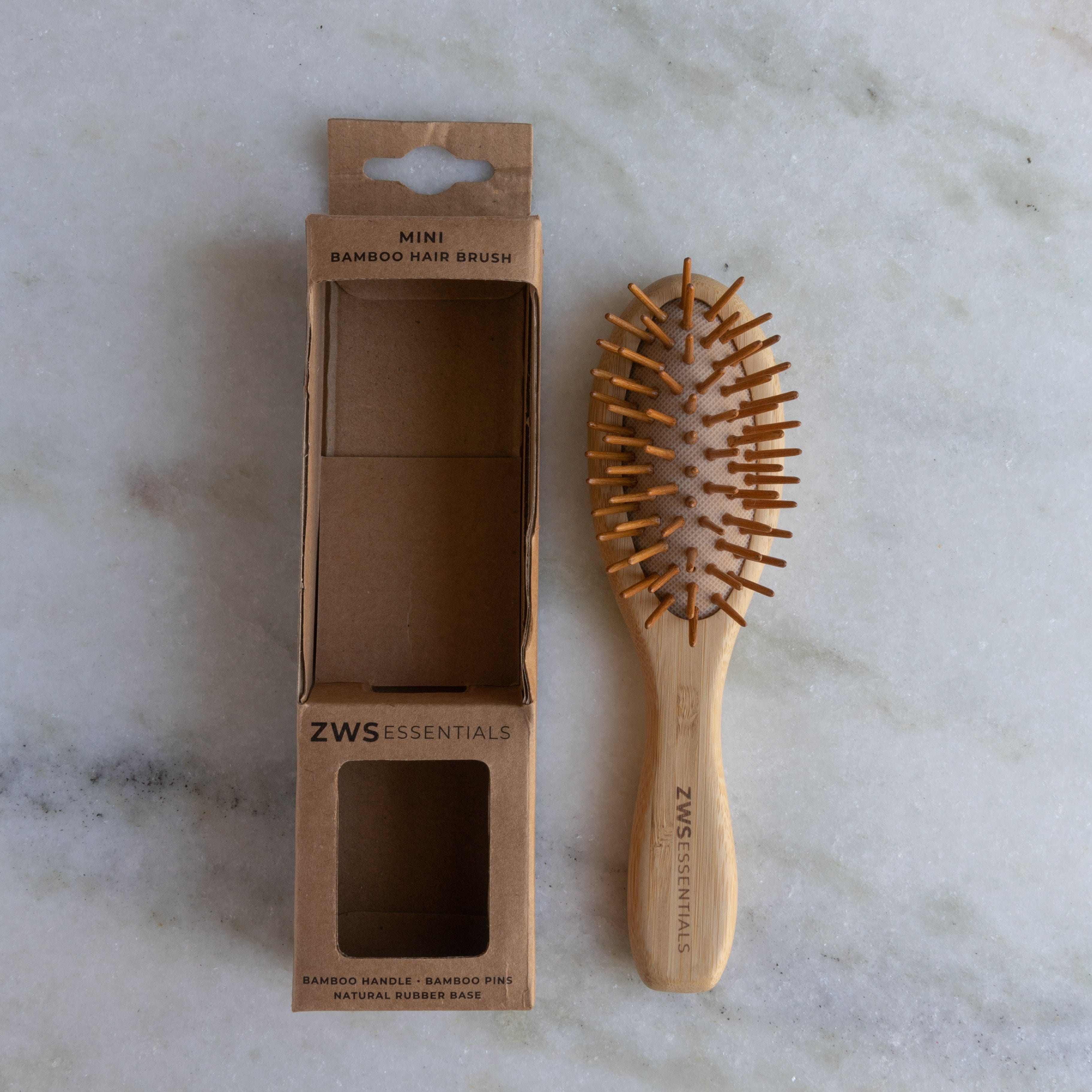 ZWS Essentials Mini Bamboo Hairbrush - Zero Waste Hair Brush, 100% Bamboo, Plastic Free, Compostable