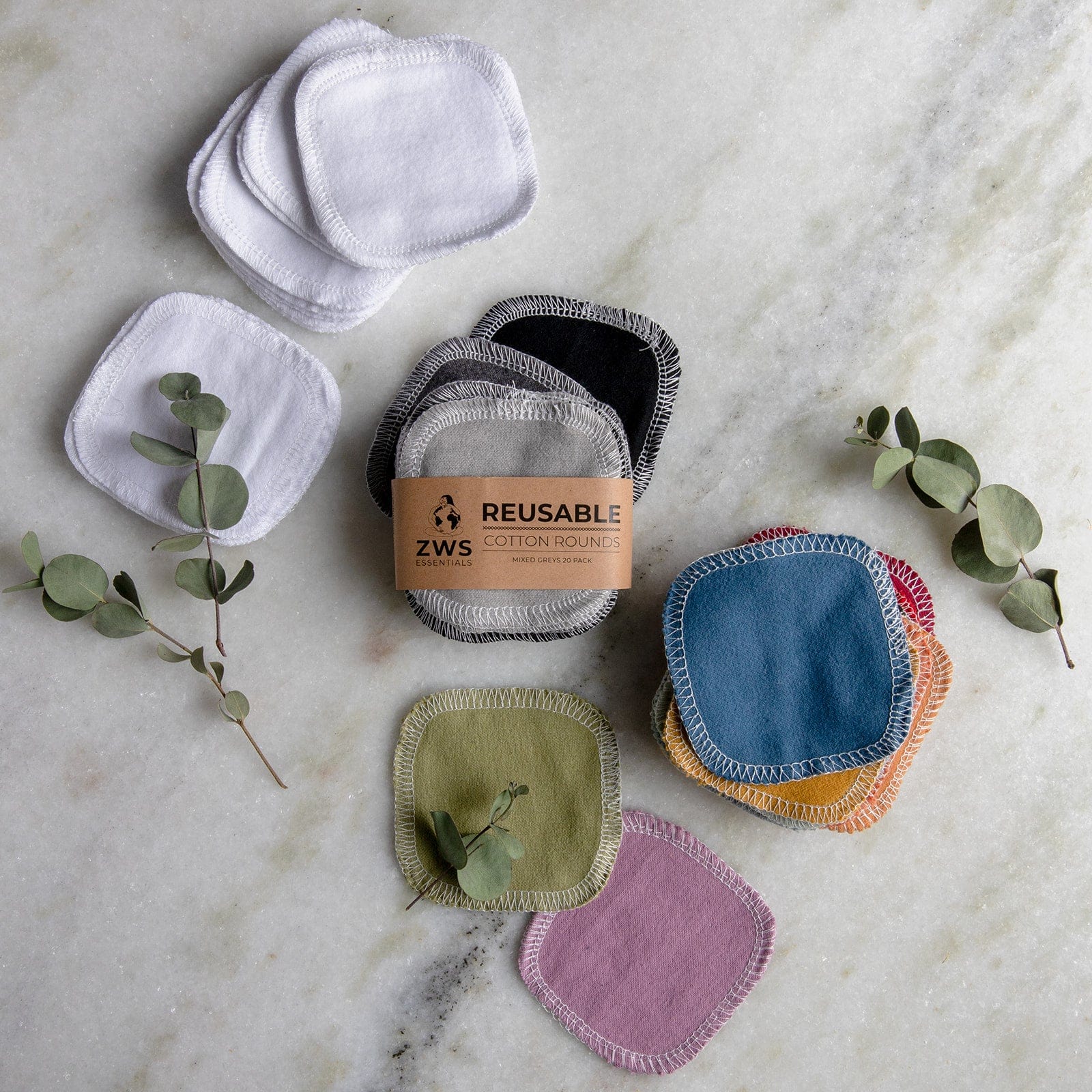 ZWS Essentials Organic Cotton Facial Rounds - Plastic-Free, Reusable Cotton Rounds, 100% Organic, 20 Pack