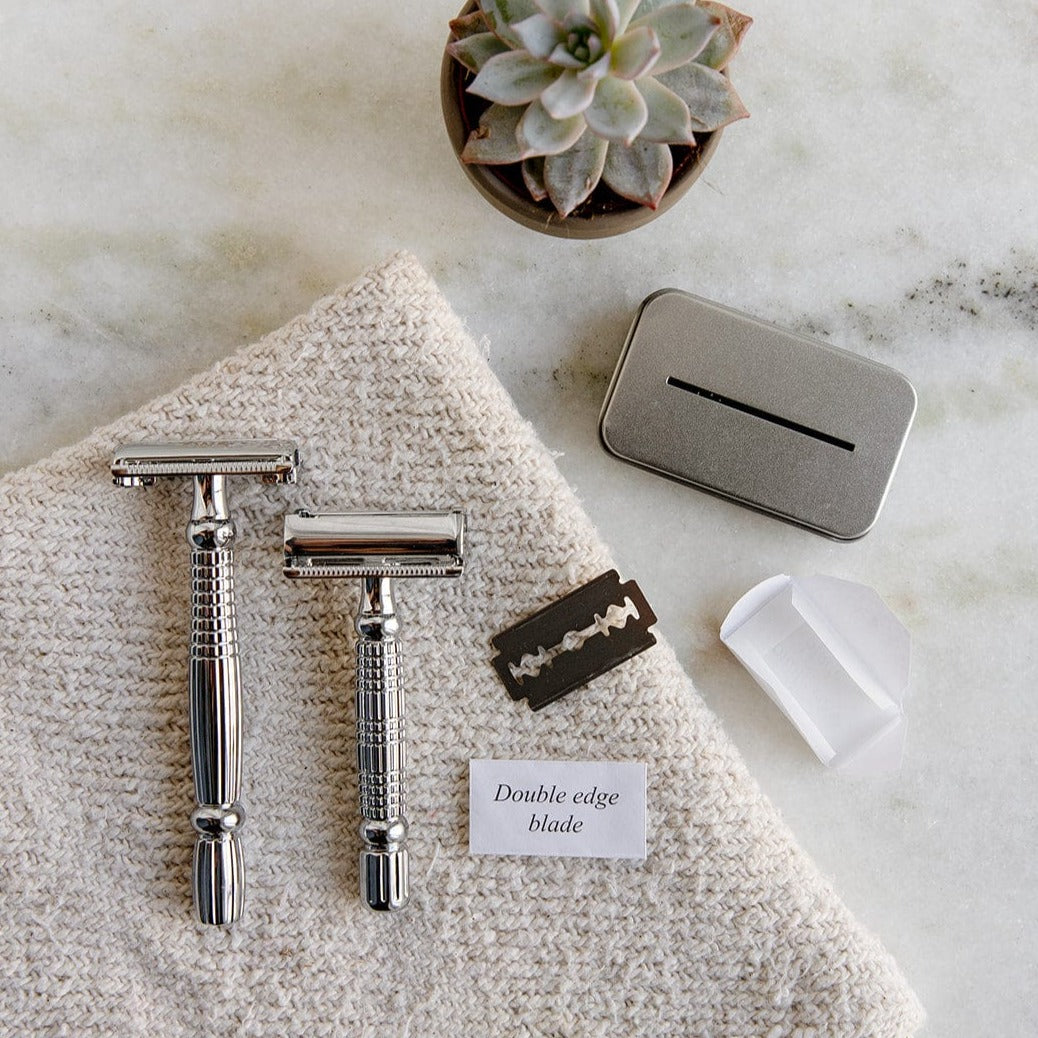 ZWS Essentials Zero Waste Safety Razor - Sustainable Razor - Stainless Steel, Single Blade, 10 Free Blades